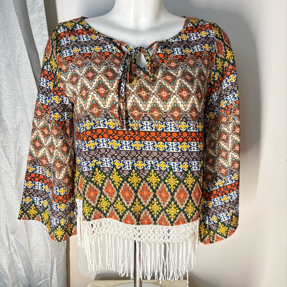 Imaginary Voyage Vibrant boho fringe blouse size S